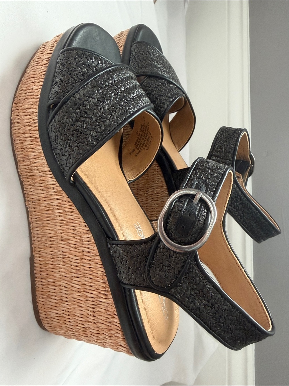 Black Woven Platform Wedge Sandals - Women's Size 8.5